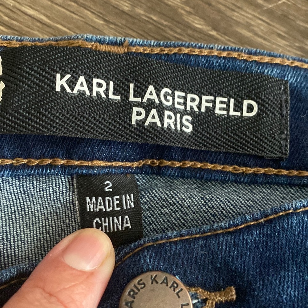 Karl Lagerfeld Paris Fringe Cropped Jeans Denim Womens Size 2 NWT - Picture 7 of 13
